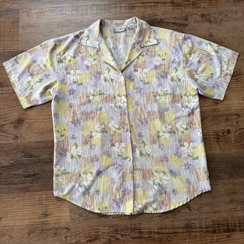 Vintage Button Up L Shirt Blouse Collar 70s 80s 90s Women’s Funky Pastel Retro